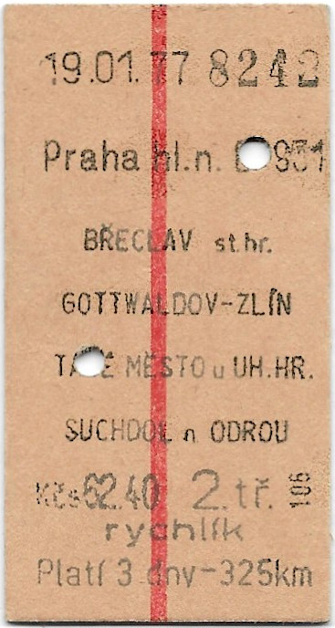 Praha hlavní nádraží - Břeclav státní hranice, Gottwaldov-Zlín, Staré Město u Uherského Hradiště, Suchdol nad Odrou (↟)