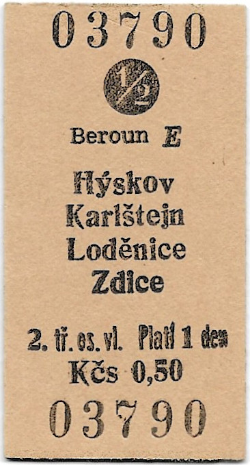 Beroun - Hýskov, Karlštejn, Loděnice, Zdice (½)