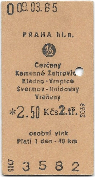 Praha hlavní nádraží - Čerčany, Kamenné Žehrovice, Kladno-Vrapice, Švermov-Hnidousy, Vraňany (½)